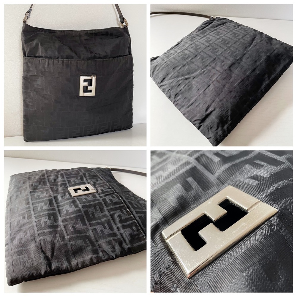 Fendi black monogram canvas large FF logo hobo shoulder bag - Picture 2 of 9
